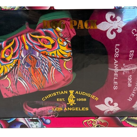 Christian Audigier Los Angeles Dog Pack Collar Dog Bone Shirt NIB - Picture 2 of 6